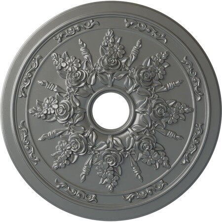 Ekena Millwork Rose and Ribbon Ceiling Medallion (Fits Canopies up to 4"), 23 5/8"OD x 4"ID x 1 1/2"P, Silver CM23ROSLS